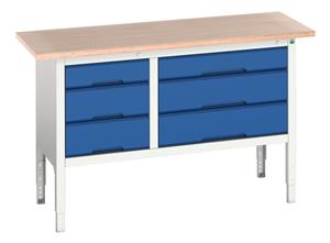 Verso Height Adjustable Work Storage and Packing Benches Verso Adjustable Height 1500x600 Static Storage Bench M